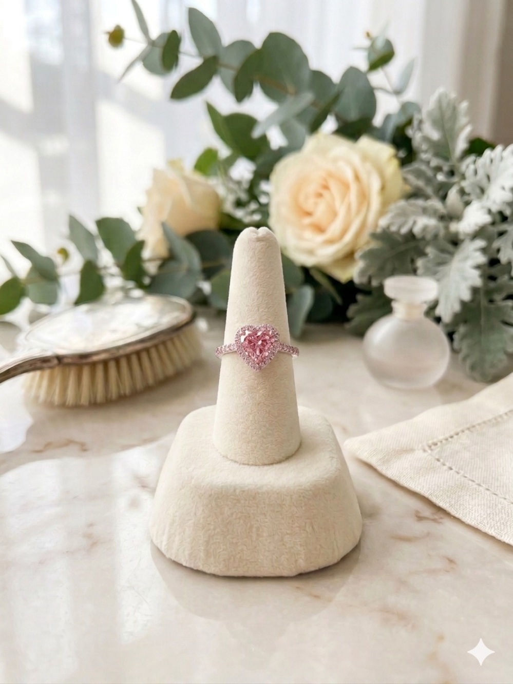 Pink Heart Simulated Ring - Elegant Pink Heart Engagement Style